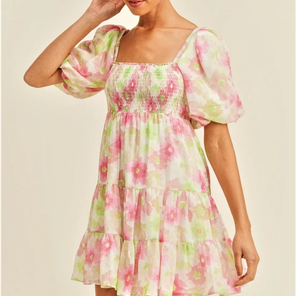 Josie Puff Sleeve Square Neck Floral Mini Dress - Picture 5 of 9